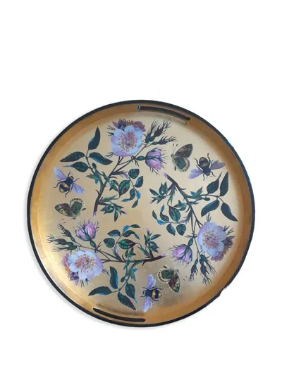 Les-ottomans Floral-print Tray (35cm) In Gold