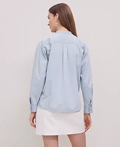 Ann Taylor Petite Weekend Collection Chambray Shirt In Light Wash Blue Chambray