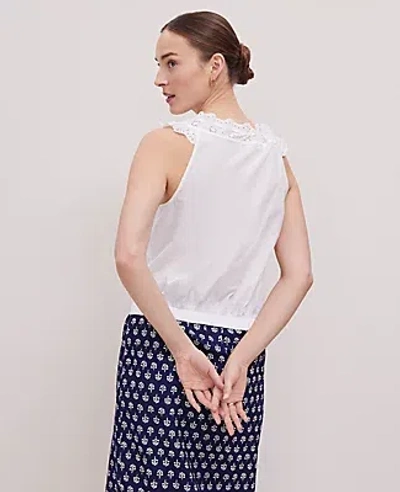 Ann Taylor Petite Weekend Collection Eyelet Tie Neck Top In White