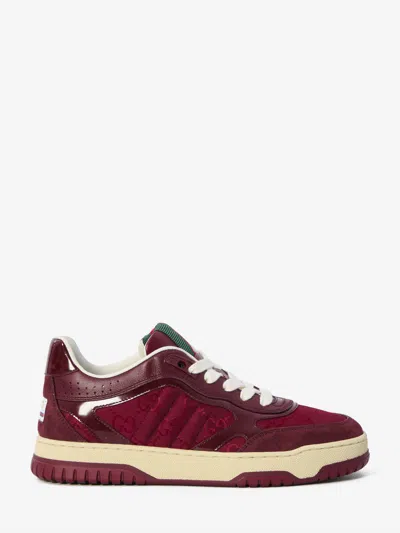 Gucci Burgundy Leather And Gg Supreme Fabric Re-web Sneakers In Burgundy