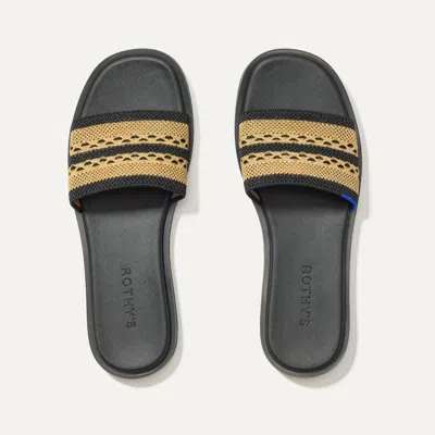 Rothys The Slide Sandal In Brown In Gilded Crochet
