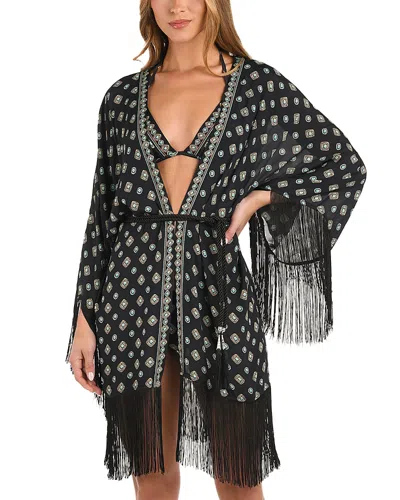 L Agence L'agence Caterina South Western Fringe Kimono Cover-up In Black