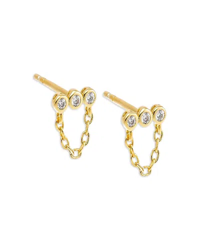 By Adina Eden Mini Triple Cubic Zirconia Bezel Bar Drop Chain Stud Earrings In Gold