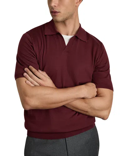 Reiss Mens Brick Red Duchie Open-neck Wool Polo Shirt In Claret Red