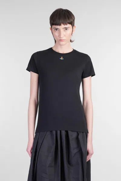 Vivienne Westwood Crewneck Embroidered Orb Logo Short Sleeves Top In Black
