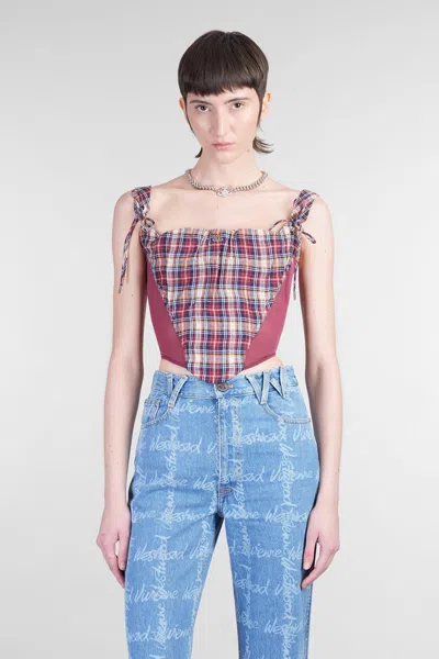 Vivienne Westwood Puppy Mesh-trimmed Checked Linen And Cotton-blend Bustier Top In Multicolor