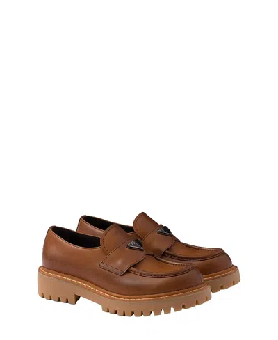 Prada Chunky Sole Lace-up Loafers With Round Toe In Brown