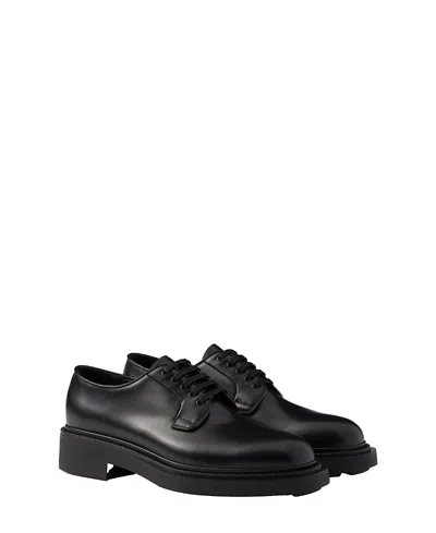 Prada Lace-up Leather Derbies In Black