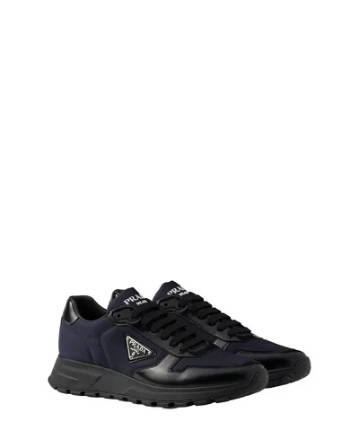 Prada Downtown Nappa Leather And Nylon Sneakers In Blue