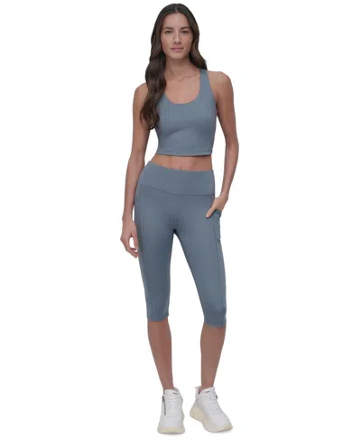Dkny Racerback Longline Sports Bra In Blue Fog