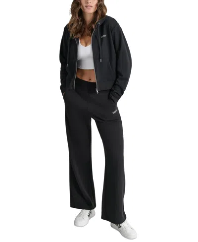Dkny Sport Women's Cotton-blend Stud-logo Full Zip Hoodie In Black