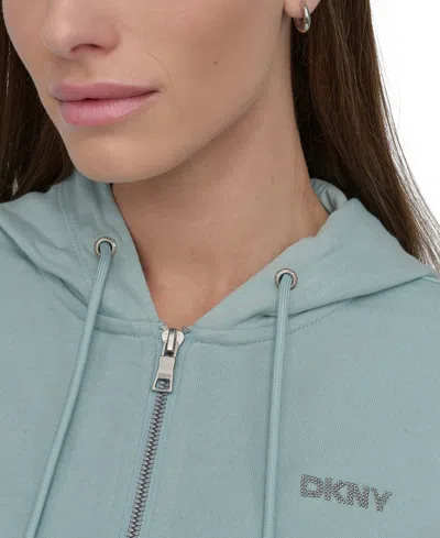 Dkny Sport Women's Cotton-blend Stud-logo Full Zip Hoodie In Mineral