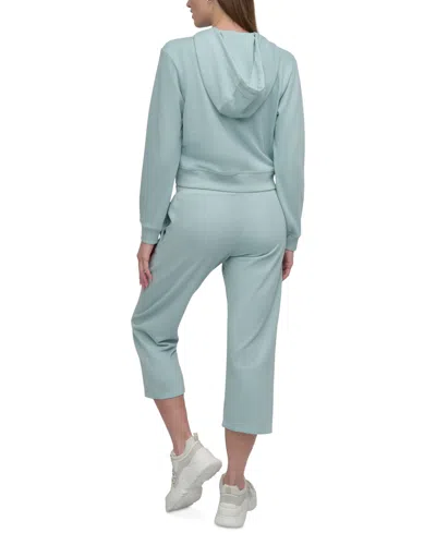 Dkny Sport Women's Cotton-blend Stud-logo Full Zip Hoodie In Mineral