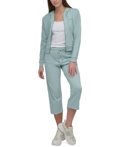 Dkny Sport Women's Cotton-blend Stud-logo Full Zip Hoodie In Mineral