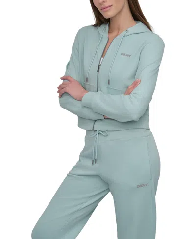 Dkny Sport Women's Cotton-blend Stud-logo Full Zip Hoodie In Mineral