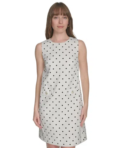 Tommy Hilfiger Petite Dot-print Pocket Shift Dress In Ivory,black