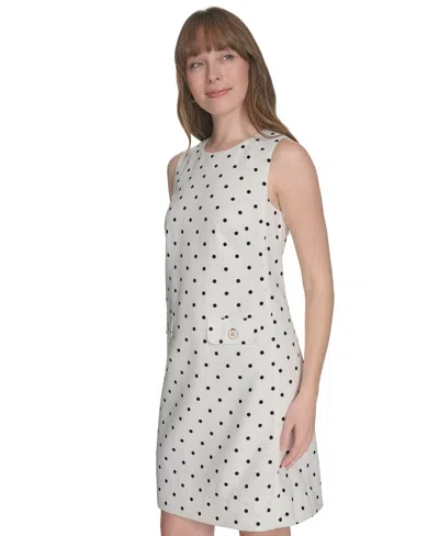 Tommy Hilfiger Petite Dot-print Pocket Shift Dress In Ivory,black