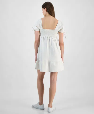 Planet Heart Juniors' Denim Puff-sleeve Mini Dress In Off White Wash