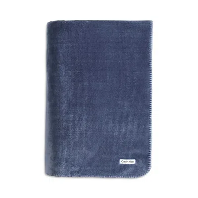 Calvin Klein Modern Reversible Solid Bed Blanket, Twin In Slate Blue/ Dawn Blue
