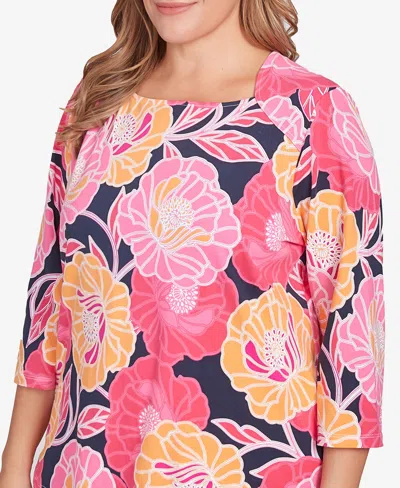 Ruby Rd. Plus Size Bold Poppies Envelope Neck Top In Pink