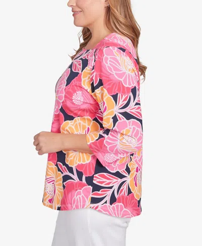 Ruby Rd. Plus Size Bold Poppies Envelope Neck Top In Pink