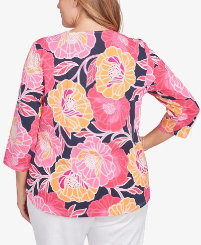 Ruby Rd. Plus Size Bold Poppies Envelope Neck Top In Pink