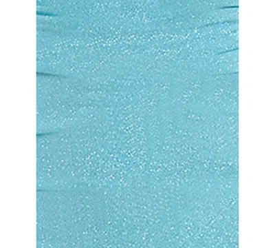 Katia Rae Juniors' Side-ruched Lace-up-back Glitter Gown, Created For Macy's In Aqua
