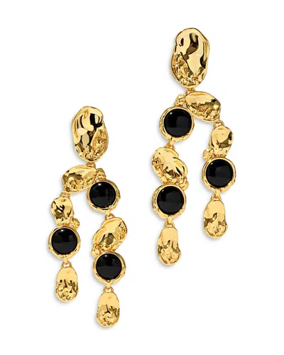 Alexis Bittar Brut 14k Gold-plated Onyx Coin Chandelier Earrings In Black/gold