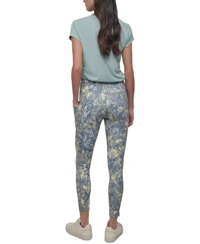 Shop Dkny Sport Women's Printed High-waist 7/8 Tights In Palms Blue Fog