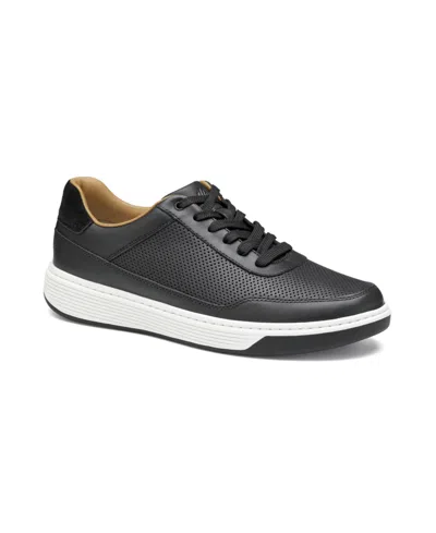 Johnston & Murphy Dawson Perforated Leather Sneaker In Black Full Grain