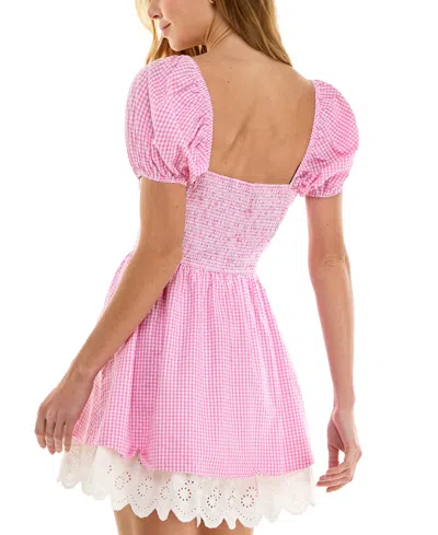 Seni & Cade Juniors' Square-neck Cotton Gingham Dress In Pink