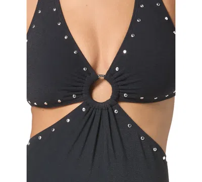 Michael Kors Michael  Women's Crepe Ring Halter Cut-out One-piece Swimsuit In Black