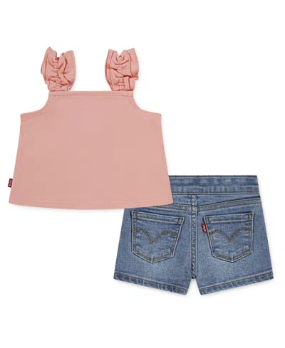 Levi's Little Girls 2-piece Ruffle Strap Tank And Shorts Set In Candlelight Peach