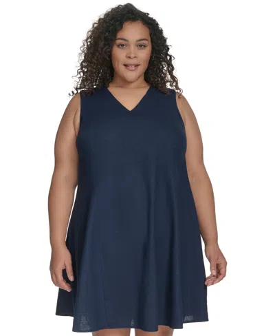 Dkny Plus Size Linen-blend Shift Dress In Blue
