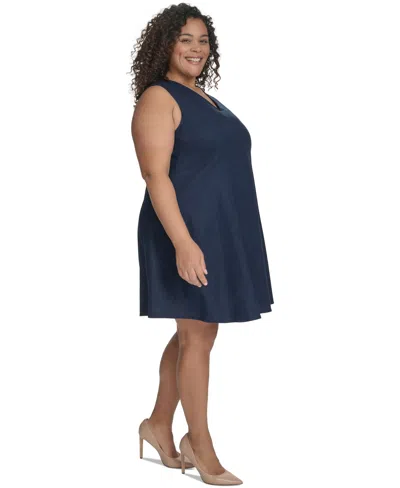 Dkny Plus Size Linen-blend Shift Dress In Blue