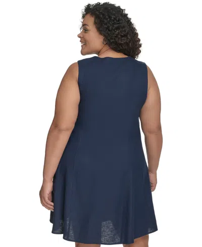 Dkny Plus Size Linen-blend Shift Dress In Blue