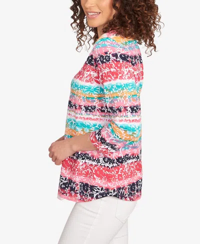 Ruby Rd. Petite Watercolor Floral Stripe Top In Multi