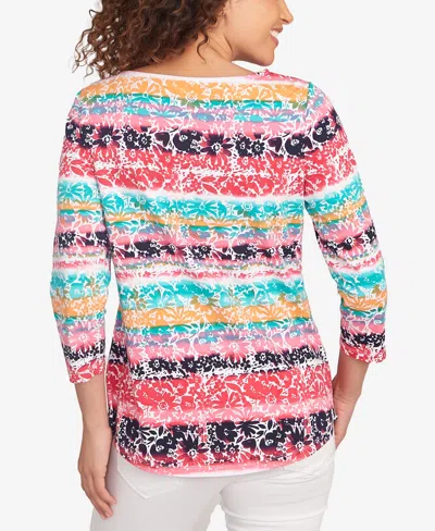 Ruby Rd. Petite Watercolor Floral Stripe Top In Multi