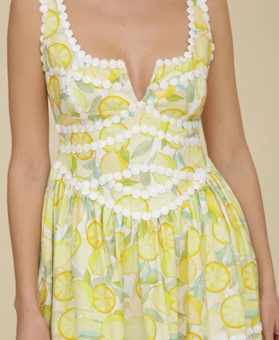 Avec Les Filles Women's Printed Sleeveless Fit & Flare Mini Dress In Limoncello