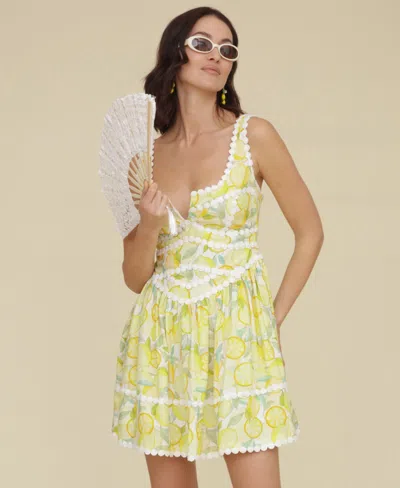 Avec Les Filles Women's Printed Sleeveless Fit & Flare Mini Dress In Limoncello