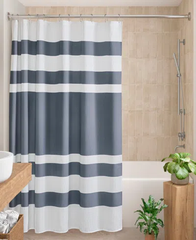 Madison Park Spa Waffle 3m-scotchgard Shower Curtain, 108" X 72" In Dark Blue