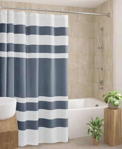 Madison Park Spa Waffle 3m-scotchgard Shower Curtain, 108" X 72" In Dark Blue