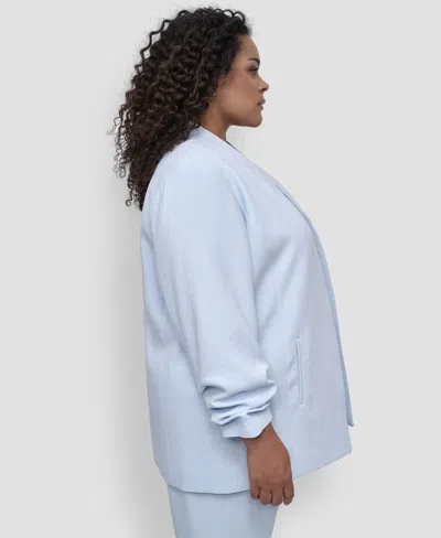 Dkny Plus Size Ruched-sleeve Open-front Blazer In Skyway Blue