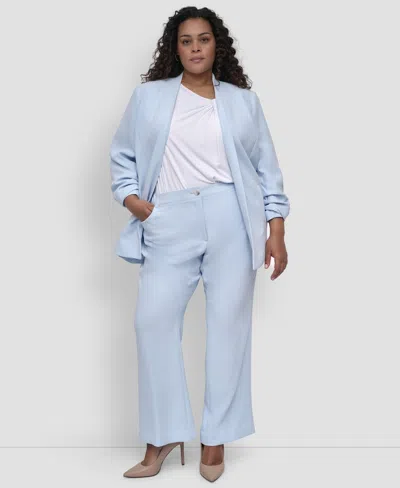 Dkny Plus Size Ruched-sleeve Open-front Blazer In Skyway Blue