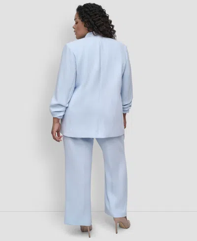 Dkny Plus Size Ruched-sleeve Open-front Blazer In Skyway Blue
