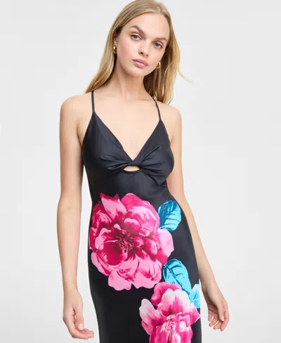 Katia Rae Juniors' Floral Print Sleeveless Column Gown, Created For Macy's In Black Pink
