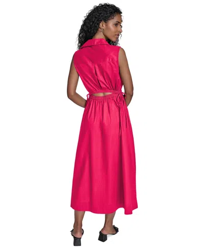 Shop Calvin Klein Women's Cotton Drawstring Sleeveless Midi Dress In Watermelon