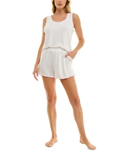Roudelain Women's Ruffled Pointelle Short Pajama Set In Cloud Dancer