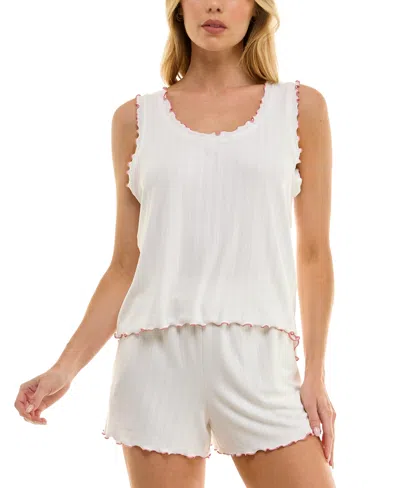 Roudelain Women's Ruffled Pointelle Short Pajama Set In Cloud Dancer