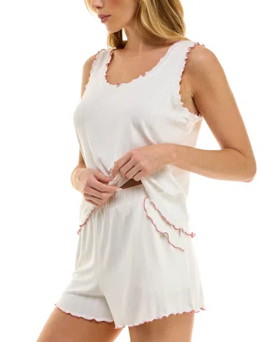 Roudelain Women's Ruffled Pointelle Short Pajama Set In Cloud Dancer